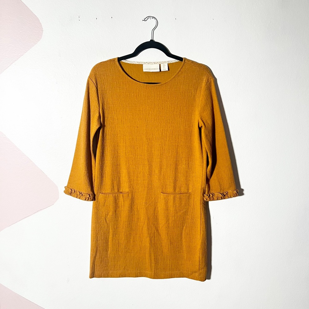 Cynthia Rowley Shift Dress Small Mustard Yellow Textured Ruffles